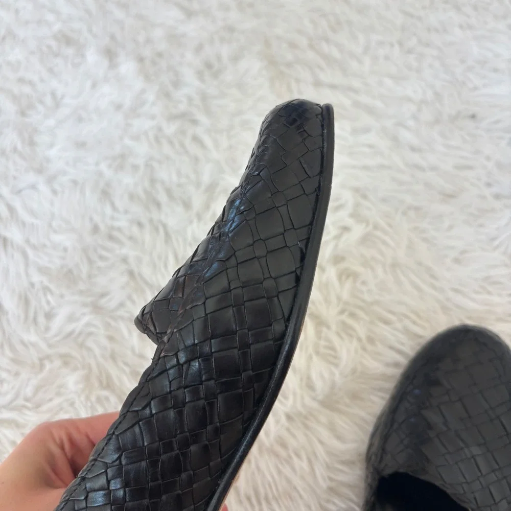 Vintage Bragano Cole Haan Woven Leather Loafers Black Men's Size 9D Italy Sample